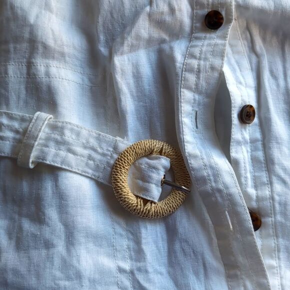 Banana Republic White 💯 Linen Flounce Dress Size L - Picture 3 of 12